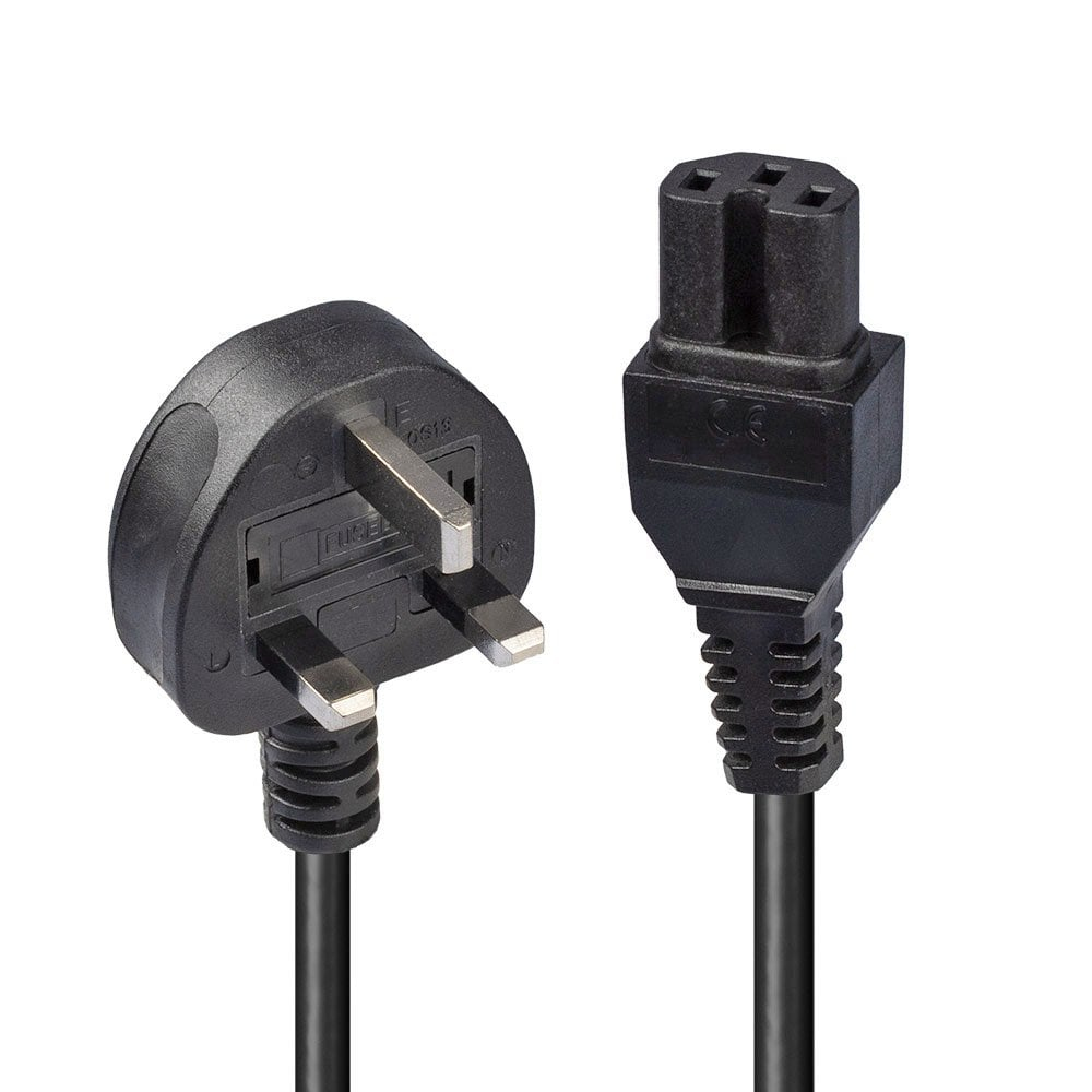 Lindy 2m UK 3 Pin Angled G Plug to C15 Hot Condition Power Cable, Black Lindy 2m UK 3 Pin Angled G Plug to C15 Hot Condition Power Cable, Black