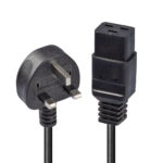Lindy 2m UK 3 Pin Plug (Angled) to C19 Coupler (Straight) Power Cable Black