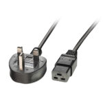 Lindy 2m UK 3 Pin Plug (Angled) to C19 Coupler (Straight) Power Cable Black