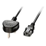 Lindy 2m UK to IEC C13 Mains Cable 90° Angled Connector Black 5A Fused