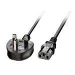 Lindy 3m UK 3 Pin Plug to IEC C13 Mains Power Cable, Angled Male to Straight Female, Black