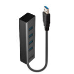 Lindy 4 Port USB 3.0 Hub USB 3.2 Gen 1 Type-A 5Gbps Black 0.3m Cable