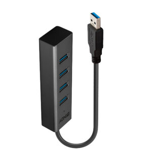 Lindy 4 Port USB 3.0 Hub USB 3.2 Gen 1 Type-A 5Gbps Black 0.3m Cable