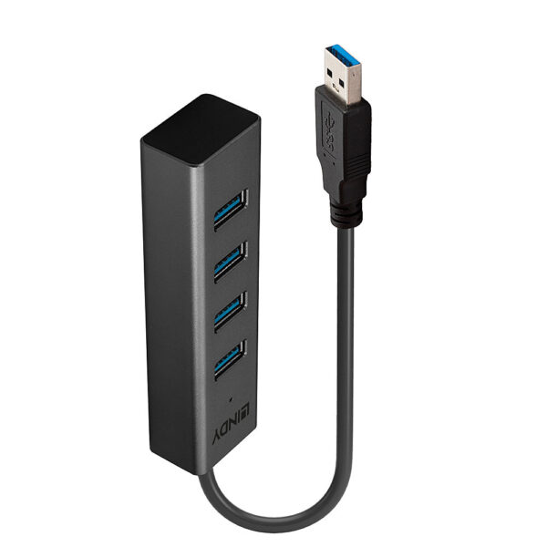 Lindy 4 Port USB 3.0 Hub USB 3.2 Gen 1 Type-A 5Gbps Black 0.3m Cable