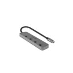 Lindy 4 Port USB 3.2 Gen 1 Type-C Hub with On/Off Switches, 5Gbps, 0.3m Cable, Grey