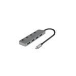 Lindy 4 Port USB 3.2 Gen 1 Type-C Hub with On/Off Switches, 5Gbps, 0.3m Cable, Grey