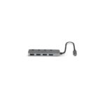 Lindy 4 Port USB 3.2 Gen 1 Type-C Hub with On/Off Switches, 5Gbps, 0.3m Cable, Grey