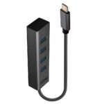 Lindy 4 Port USB 3.2 Type-C Hub, 0.3m Cable, 5Gbps, Grey
