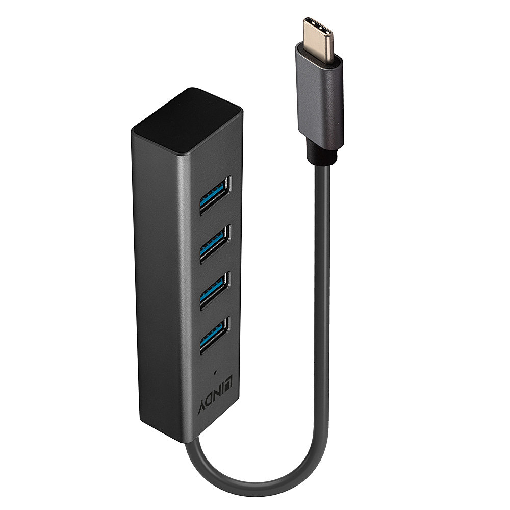Lindy 4 Port USB 3.2 Type-C Hub, 0.3m Cable, 5Gbps, Grey Lindy 4 Port USB 3.2 Type-C Hub, 0.3m Cable, 5Gbps, Grey