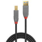 Lindy Anthra Line 3m USB 3.2 Gen 1 Type A to B Cable, 5Gbps, Black/Grey