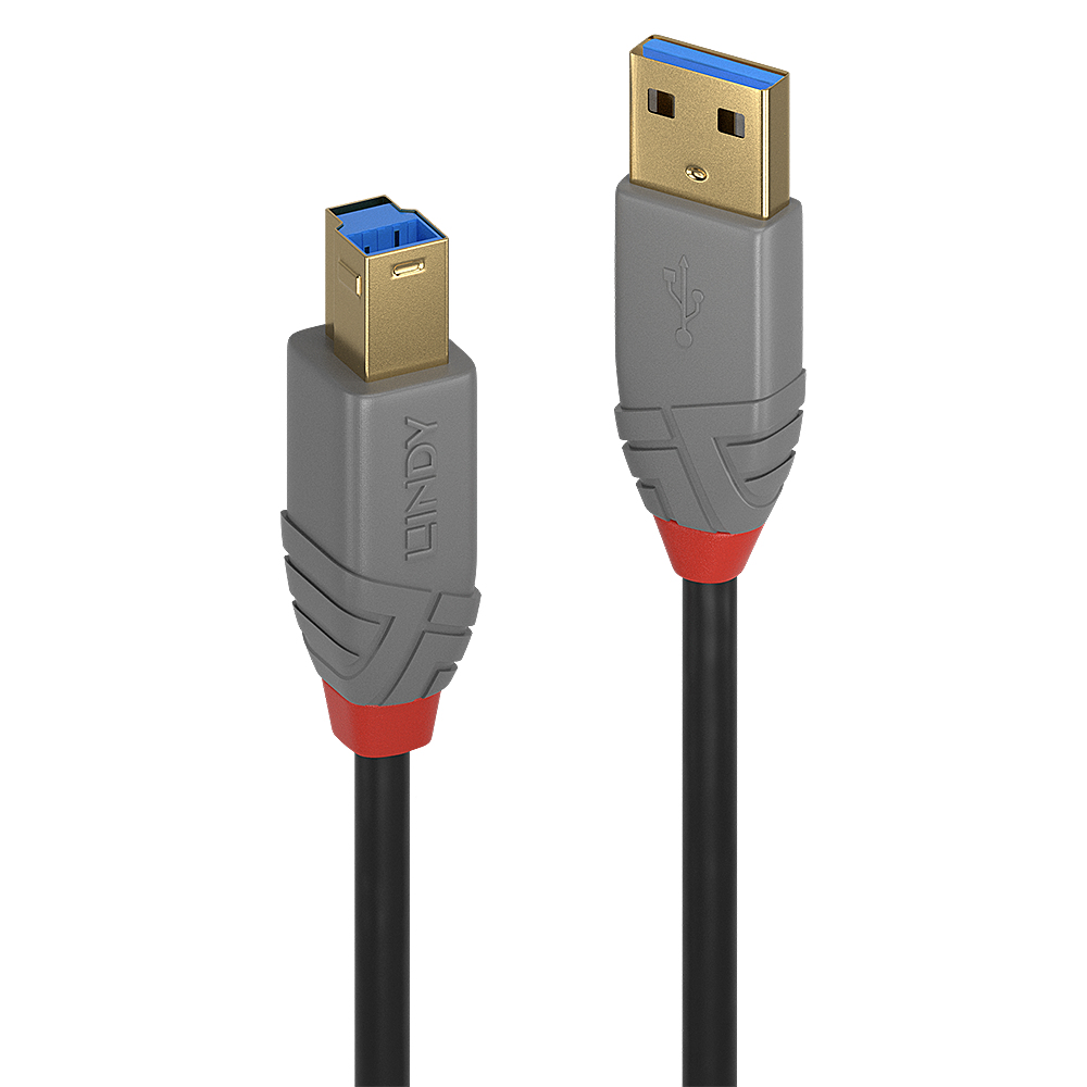 Lindy Anthra Line 3m USB 3.2 Gen 1 Type A to B Cable, 5Gbps, Black/Grey Lindy Anthra Line 3m USB 3.2 Gen 1 Type A to B Cable, 5Gbps, Black/Grey