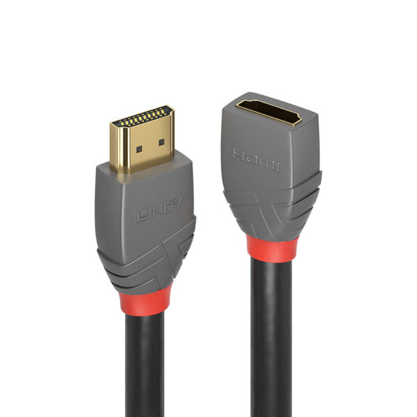 Lindy Anthra Line HDMI 2.0 Extension Cable 0.5m, Male to Female, 4K 60Hz, 18Gbps, Black