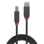 Lindy Anthra Line USB 2.0 Cable 2m, Type A Male to Type B Male, Gold Plated, 480 Mbit/s, Black