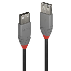 Lindy Anthra Line USB 2.0 Type A Extension Cable 5m Black/Grey