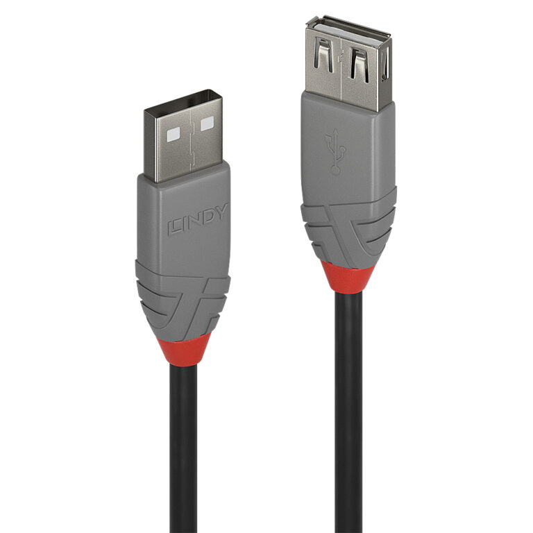 Lindy Anthra Line USB 2.0 Type A Extension Cable 5m Black/Grey