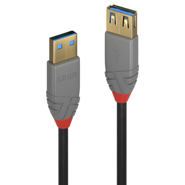 Lindy Anthra Line USB 3.2 Gen 1 Type A Male to A Female Extension Cable 0.5m Black