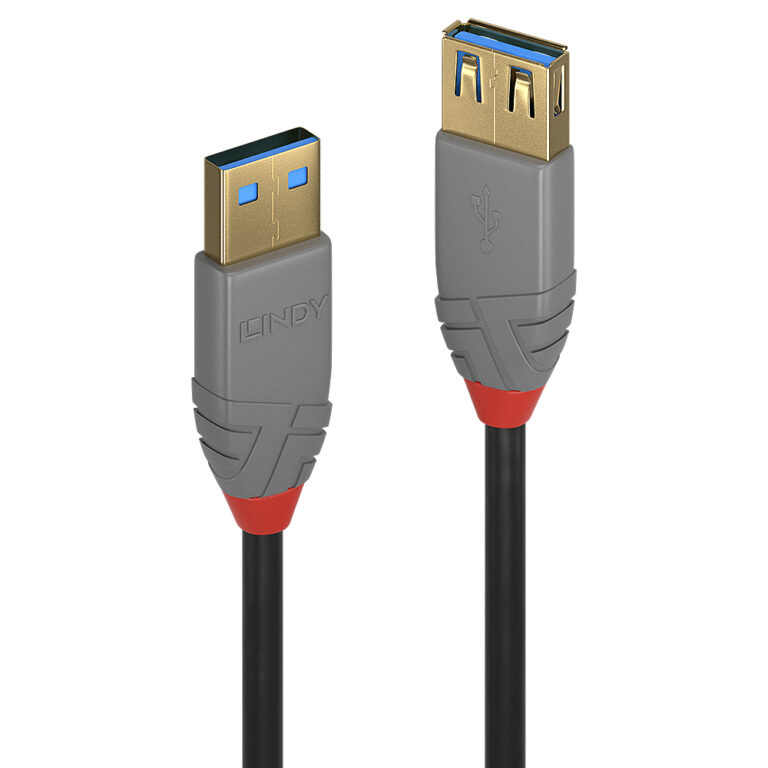 Lindy Anthra Line USB 3.2 Gen 1 Type A Male to Type A Female Extension Cable 3m Black