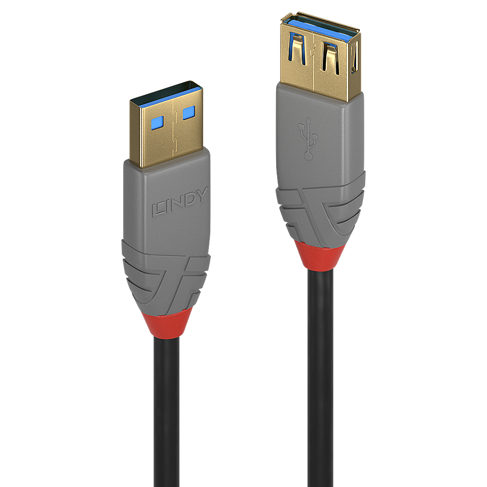 Lindy Anthra Line USB 3.2 Gen 1 Type A Male to Type A Female Extension Cable 3m Black Lindy Anthra Line USB 3.2 Gen 1 Type A Male to Type A Female Extension Cable 3m Black