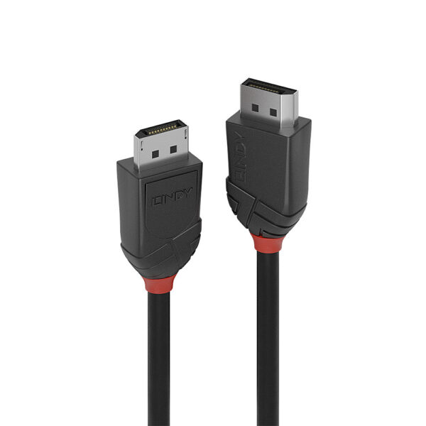 Lindy Black Line DisplayPort 1.2 Cable 1.5m, Male to Male, 4K 60Hz, Gold Plated, Black