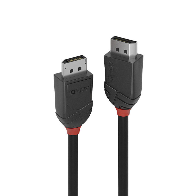 Lindy Black Line DisplayPort 1.2 Cable 1.5m, Male to Male, 4K 60Hz, Gold Plated, Black