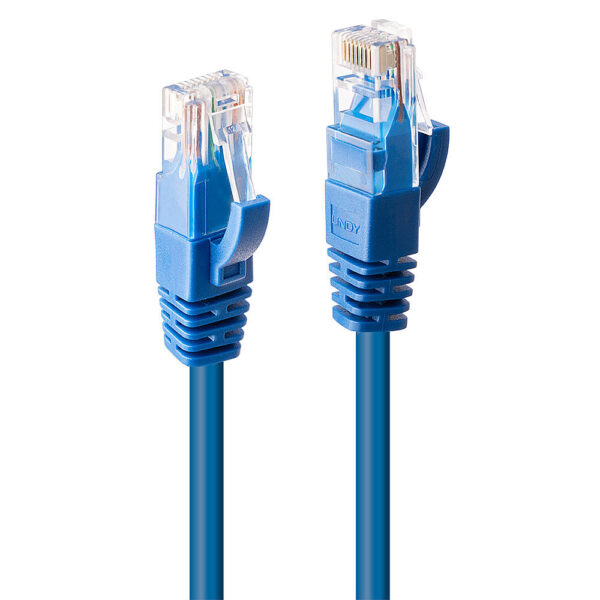 Lindy Cat6 U/UTP Network Cable 2m, Male RJ45 to Male RJ45, Gold Plated, Blue