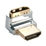 Lindy CROMO HDMI Male to HDMI Female 90 Degree Right Angle Up Adapter, Gold Plated, Silver