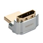 Lindy CROMO HDMI Male to HDMI Female 90 Degree Right Angle Up Adapter, Gold Plated, Silver