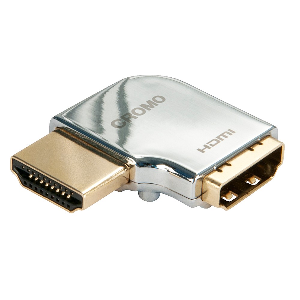 Lindy CROMO HDMI to HDMI 90 Degree Right Angle Adapter - Male to Female, Gold Plated, Silver Lindy CROMO HDMI to HDMI 90 Degree Right Angle Adapter - Male to Female, Gold Plated, Silver