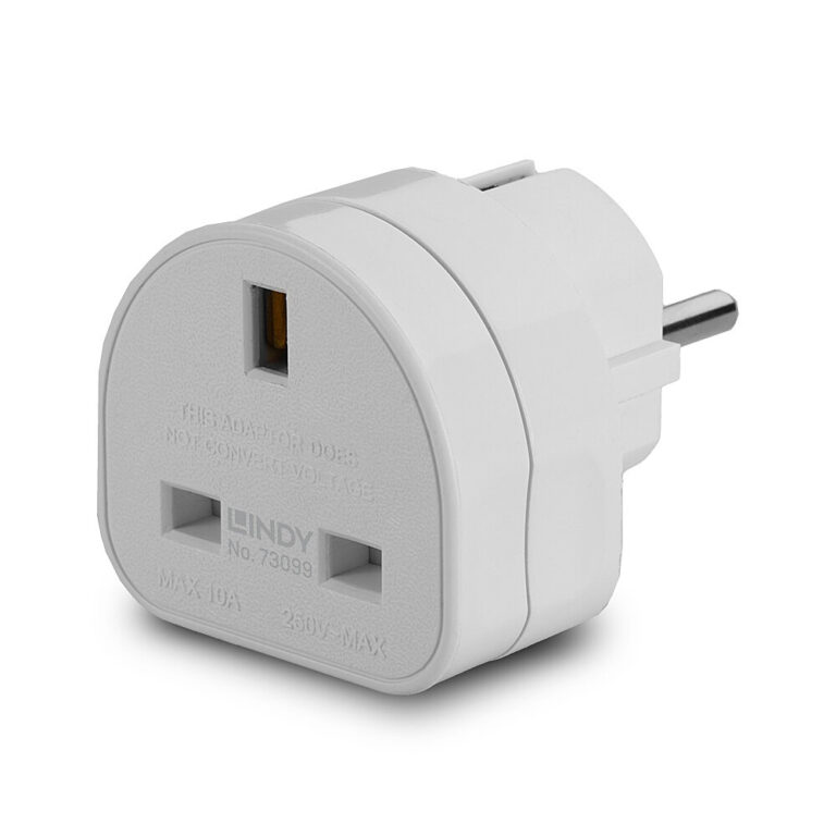 Lindy UK to Euro Travel Adapter Plug, White, 2400W 230V 10A, Overload Protection