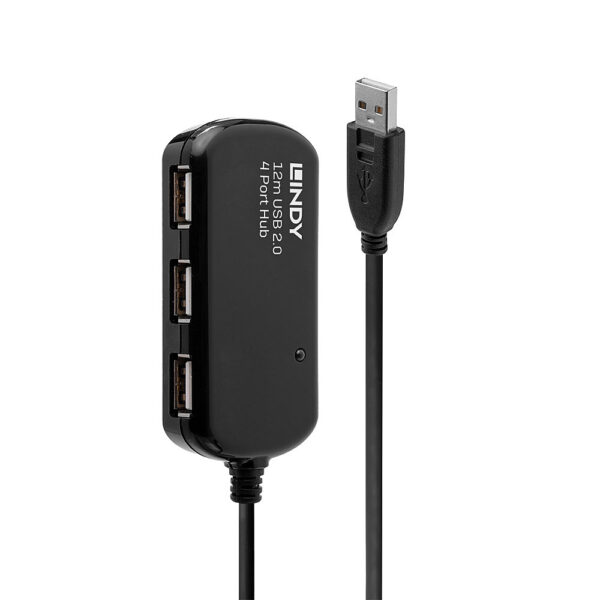 Lindy USB 2.0 Active Extension Pro Hub, 4-Port, 12m, Black