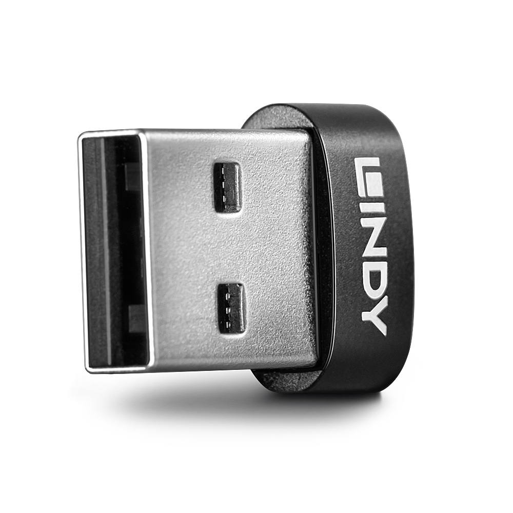 Lindy USB 2.0 Low Profile Type A Male to Type C Female Adapter Black, Aluminium Housing Lindy USB 2.0 Low Profile Type A Male to Type C Female Adapter Black, Aluminium Housing