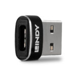 Lindy USB 2.0 Low Profile Type A Male to Type C Female Adapter Black, Aluminium Housing
