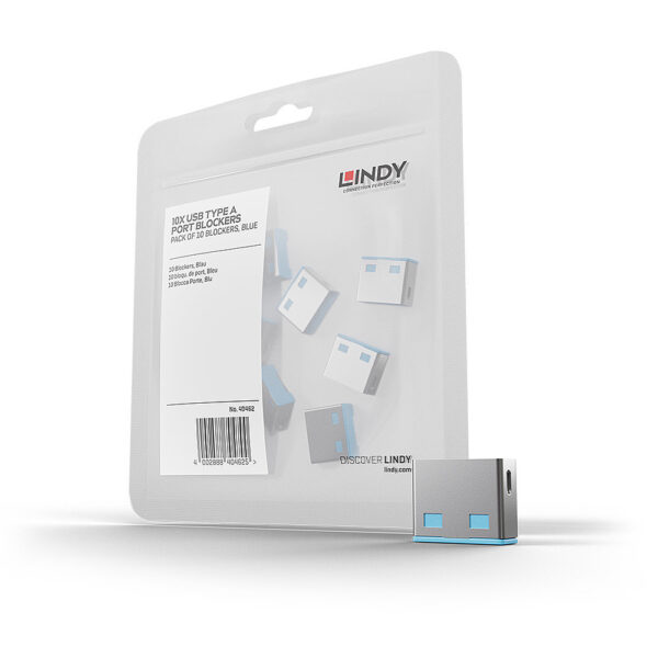 Lindy USB Port Blocker, Type-A, Blue, Physical Security Device, 10 Pack