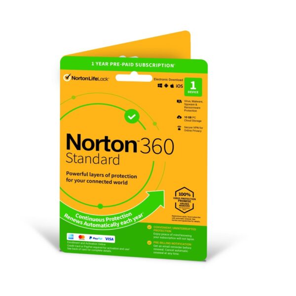 NortonLifeLock Norton 360 Standard Antivirus Security 1 Device 1 Year Box Subscription