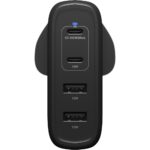 OtterBox 100W GaN Wall Charger for 4 Devices - 2x USB-C, 2x USB-A, USB-PD, UK Plug, Black