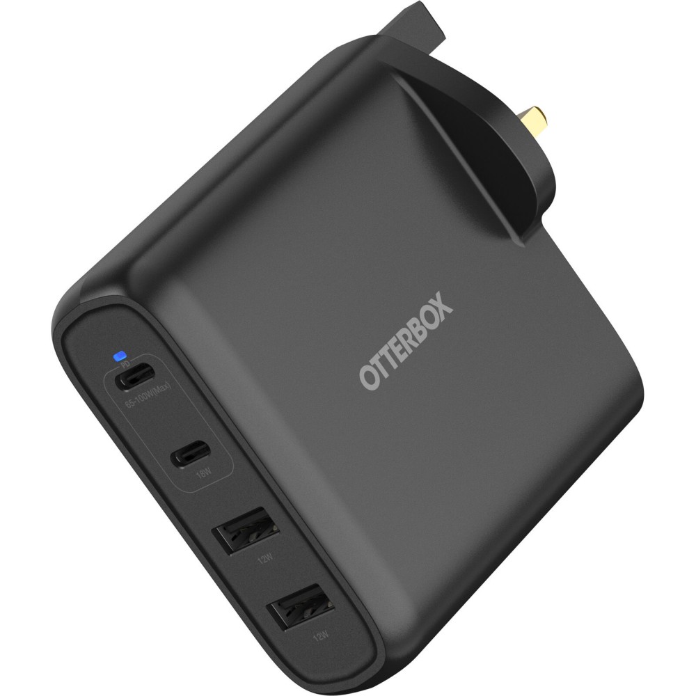 OtterBox 100W GaN Wall Charger for 4 Devices - 2x USB-C, 2x USB-A, USB-PD, UK Plug, Black OtterBox 100W GaN Wall Charger for 4 Devices - 2x USB-C, 2x USB-A, USB-PD, UK Plug, Black
