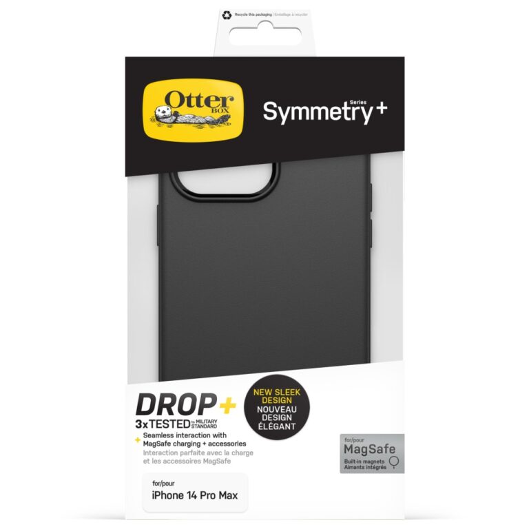 OtterBox Symmetry+ Case for iPhone 14 Pro Max with MagSafe, Shockproof, Drop proof, Antimicrobial Protection, Black