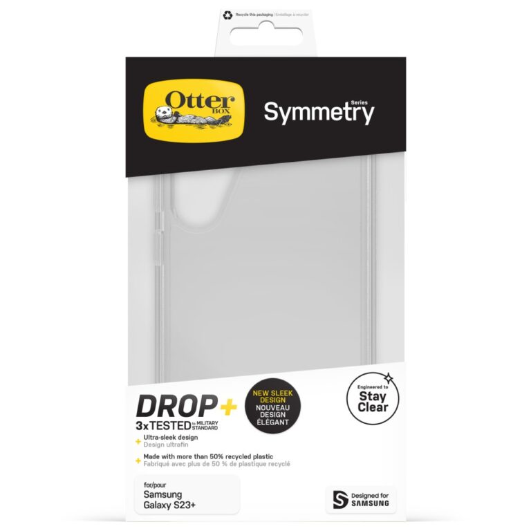 OtterBox Symmetry Clear Case for Samsung Galaxy S23+, Shockproof, Antimicrobial, Transparent