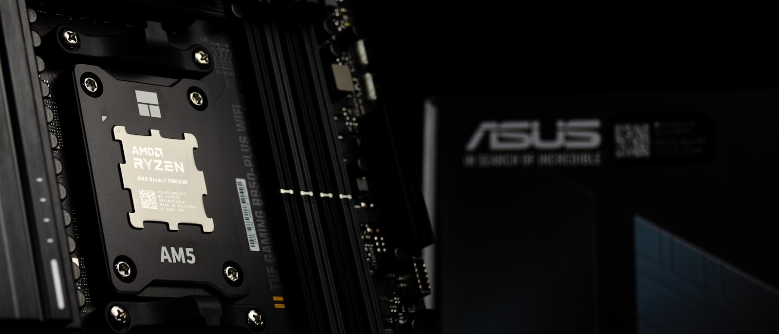 AMD Ryzen 7 7800X3D installed on an ASUS TUF Gaming B850-Plus motherboard