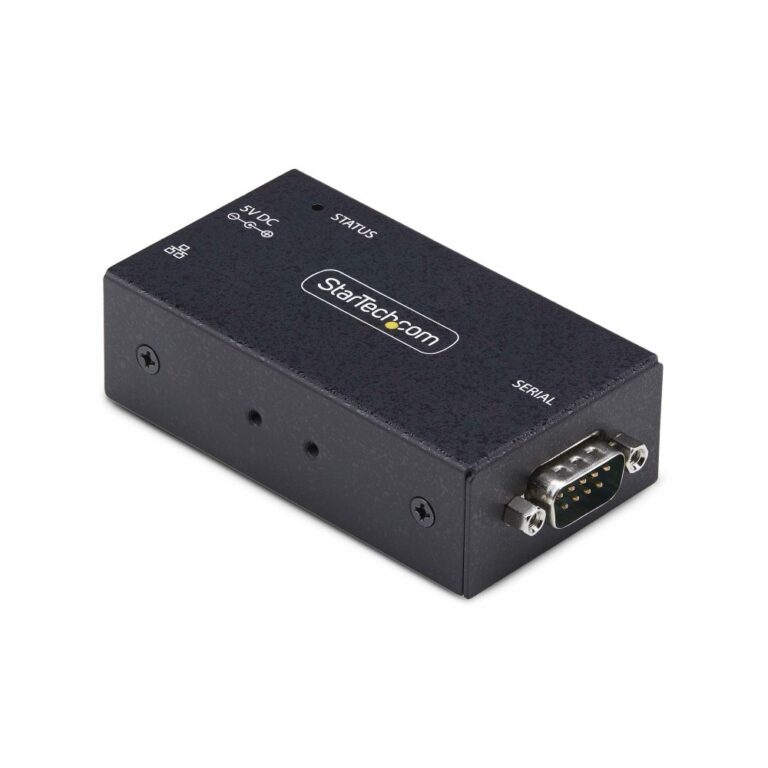StarTech.com 1-Port Serial to Ethernet Adapter, RS232 to RJ45, Wall/DIN Rail Mount, Black