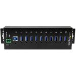 StarTech.com 10-Port USB 3.2 Gen 1 Hub - 5Gbps Metal Industrial with ESD & Surge Protection, Black