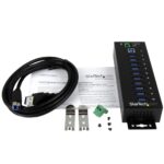 StarTech.com 10-Port USB 3.2 Gen 1 Hub - 5Gbps Metal Industrial with ESD & Surge Protection, Black