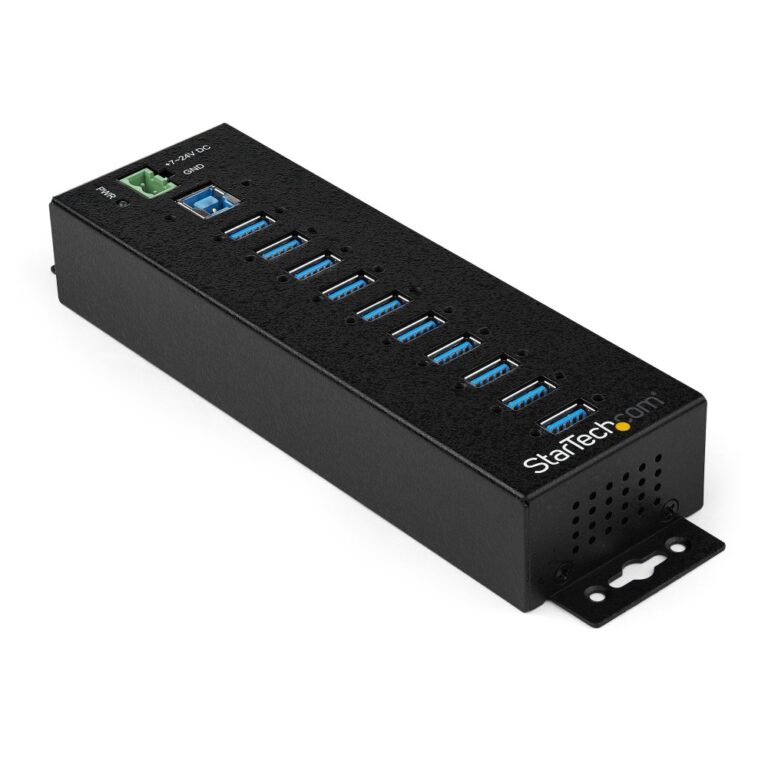 StarTech.com 10-Port USB 3.2 Gen 1 Hub with Power Adapter - Metal, Mountable, Black