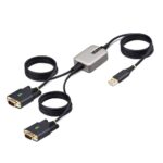 StarTech.com 13ft (4m) 2-Port USB-A to DB9 RS232 Serial Adapter Cable, FTDI, Black/Grey