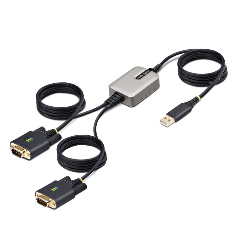 StarTech.com 13ft (4m) 2-Port USB-A to DB9 RS232 Serial Adapter Cable, FTDI, Black/Grey
