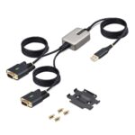 StarTech.com 13ft (4m) 2-Port USB-A to DB9 RS232 Serial Adapter Cable, FTDI, Black/Grey
