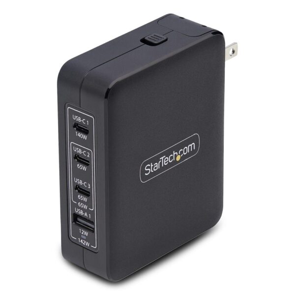 StarTech.com 140W USB-C GaN Wall Charger, 3x USB-C 1x USB-A, PD 3.1, International Plugs, Black