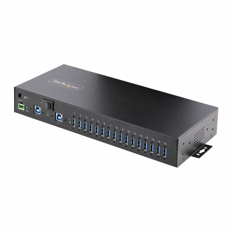 StarTech.com 16-Port Industrial USB 3.2 Gen 1 Hub, 5Gbps, Dual-Host Switch, Metal, TAA