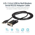 StarTech.com 1.8m USB to RS232 Serial Null Modem Adapter Cable FTDI DB9 Black