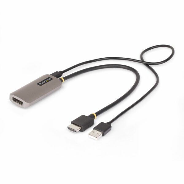 StarTech.com 1ft HDMI 2.1 to DisplayPort 1.4 Active Adapter Cable, 8K 60Hz, USB Powered, Black/Silver